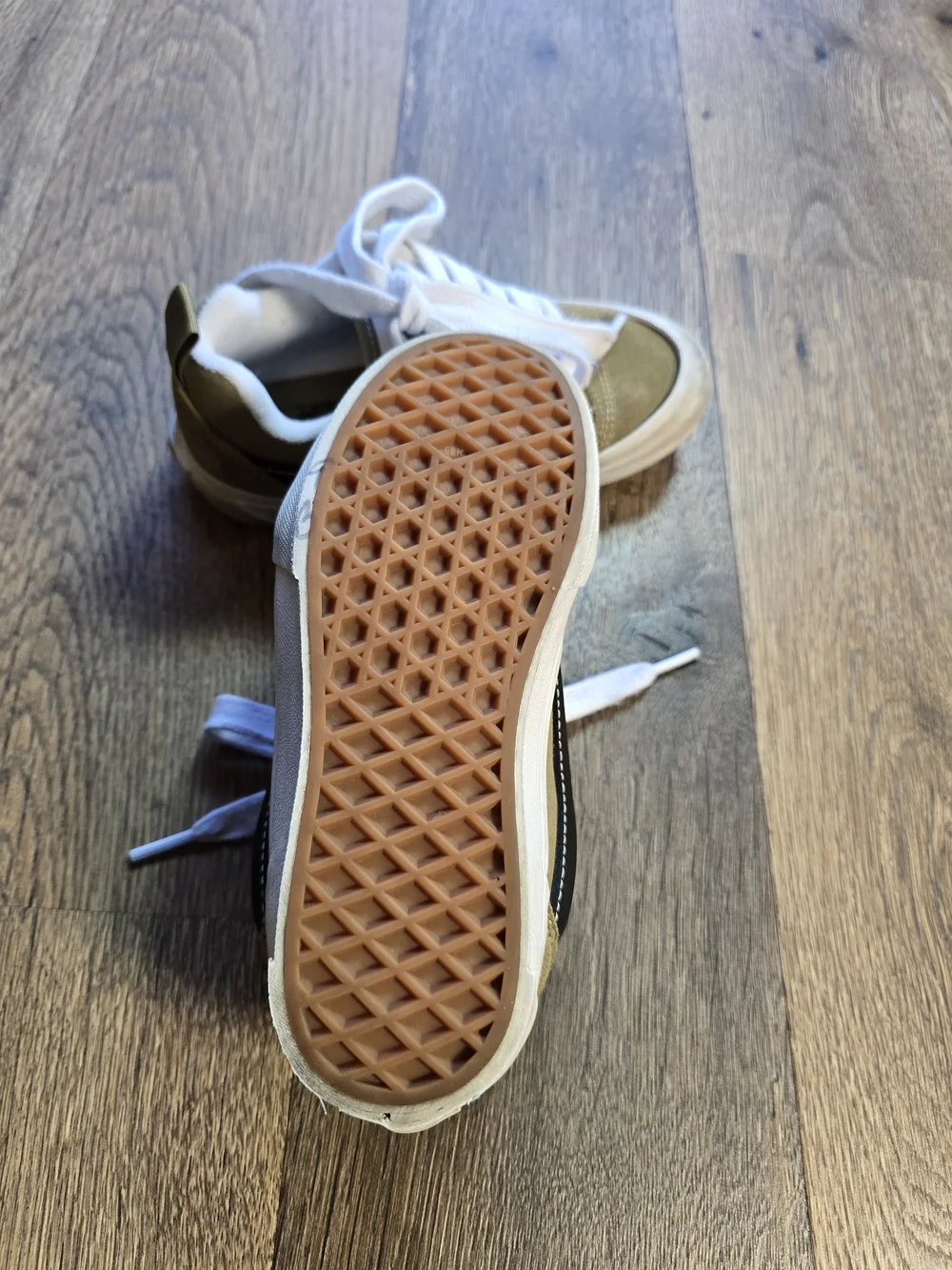 Vans Knu Skool Kids Olive Green Canvas Sneakers with White Laces